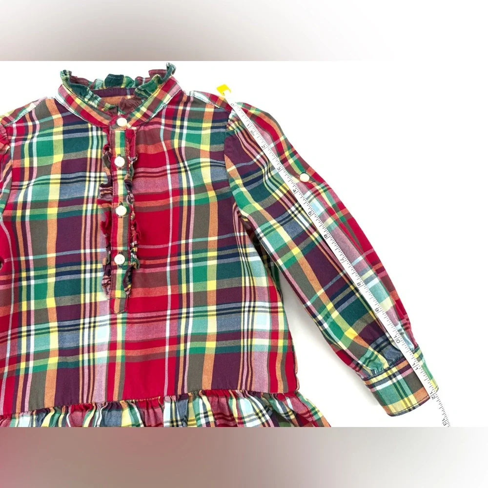 EUC Ralph Lauren Christmas Plaid Peplum Long Sleeve Tunic Top In Red & Green 24M